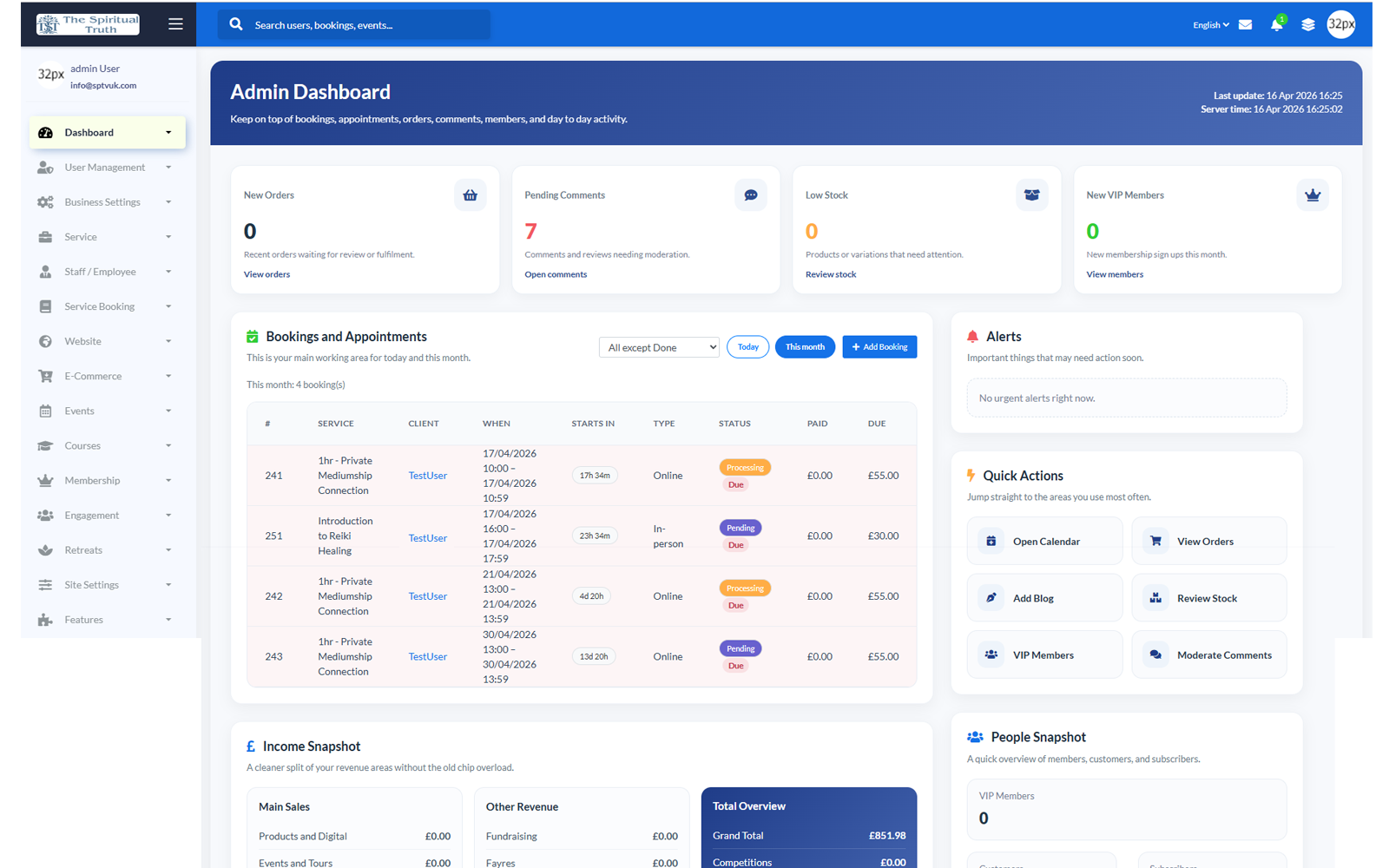 Admin dashboard
